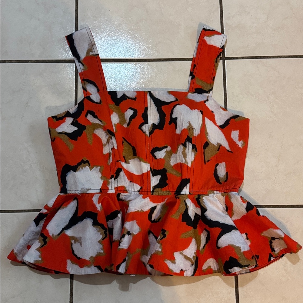 HUNTER BELL Orange White Black Floral Peplum Tank Top - Picture 4 of 6